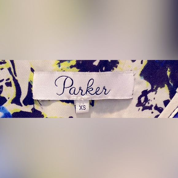 Parker Agave Indigo Floral Cold Shoulder Bell Sleeve Silk Mini Dress/Tunic Top - Picture 4 of 7